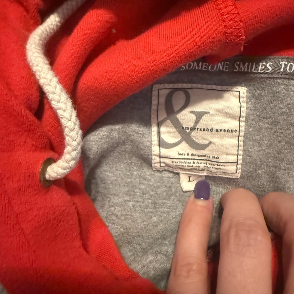 AMPERSAND AVE Gray Hoodie with Red Details - Picture 5 of 5